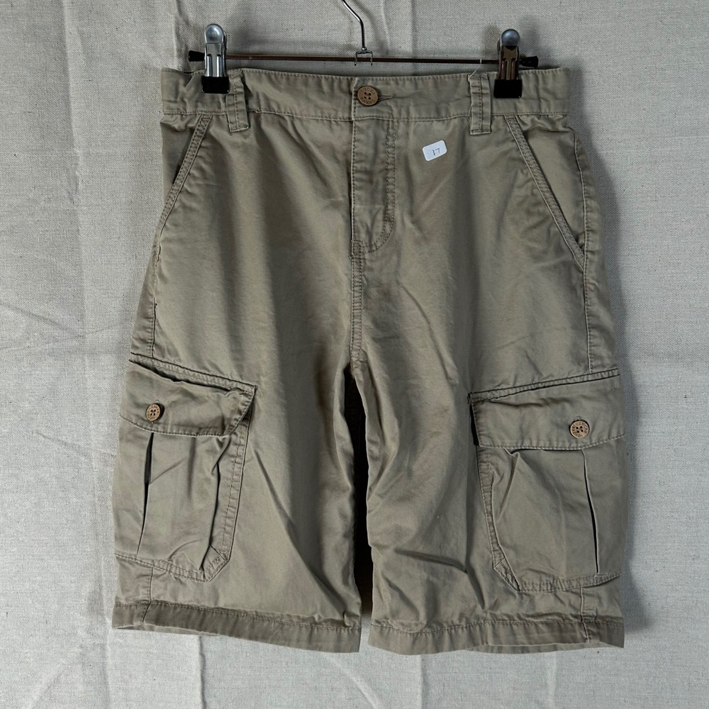 Lucky Brand Women Khaki Cargo Shorts Tan Cotton Utility Size 12 Adjustable Waist